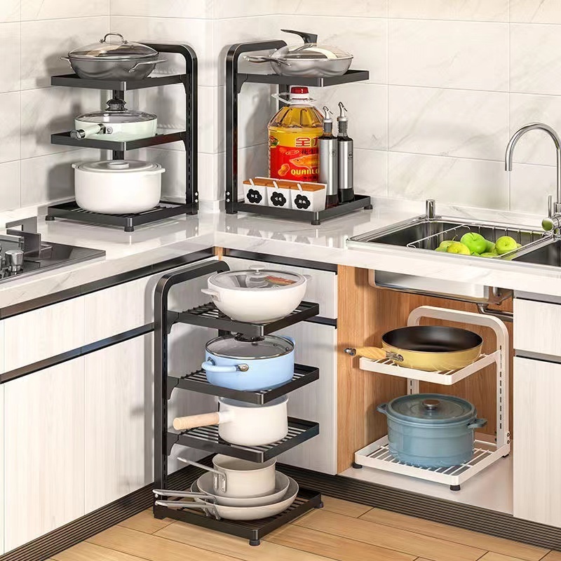 Kitchen Organizer Pans Lid Storage Rack Metal Pan Pot Lid Holder and Organizer Seamless Adjustment Pot Kitchen Rack