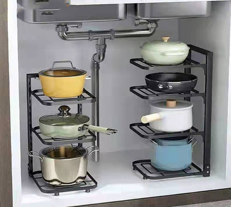 Kitchen Organizer Pans Lid Storage Rack Metal Pan Pot Lid Holder and Organizer Seamless Adjustment Pot Kitchen Rack