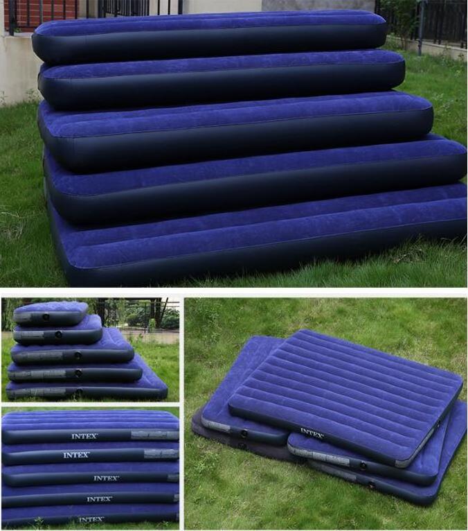 INTEX 64755 Air Mattress Blue Flocking Air Bed 10IN King Dura-Beam Classic Downy Airbed