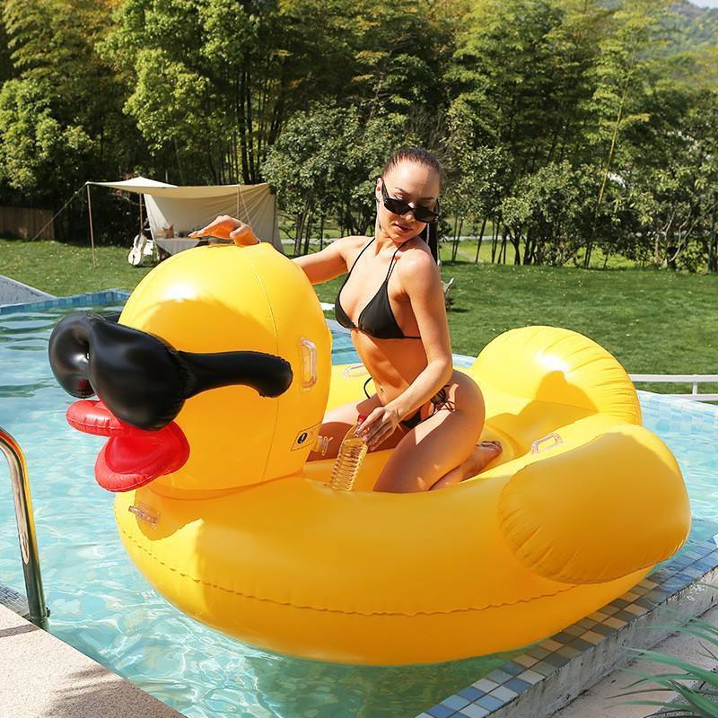 Inflatable Yellow Duck Wear Sun Glasses Pool Rafts Floating Rider Outdoor Beach Plastic Pool Float lounge Water Toys for Adults