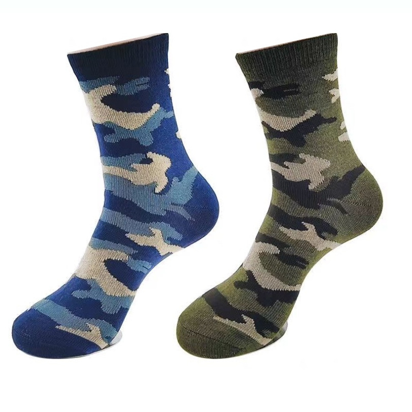 Green Camouflage Mens Business High Quality Factory Jacquard Running Hiking Socks Boy Crew Floor Socks Sport Teen Tube Socks Men