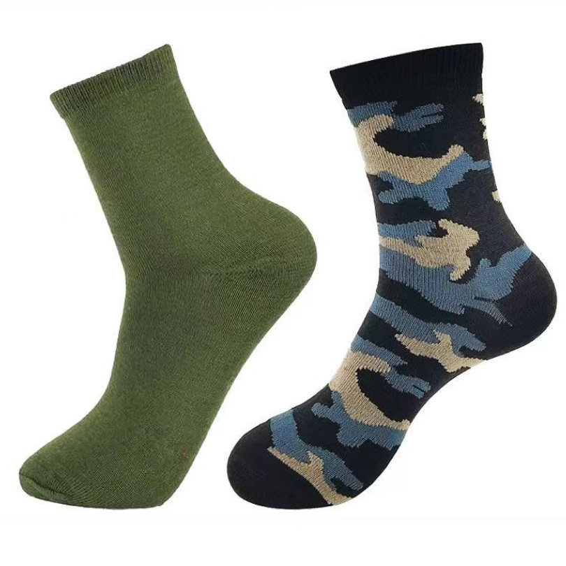 Green Camouflage Mens Business High Quality Factory Jacquard Running Hiking Socks Boy Crew Floor Socks Sport Teen Tube Socks Men