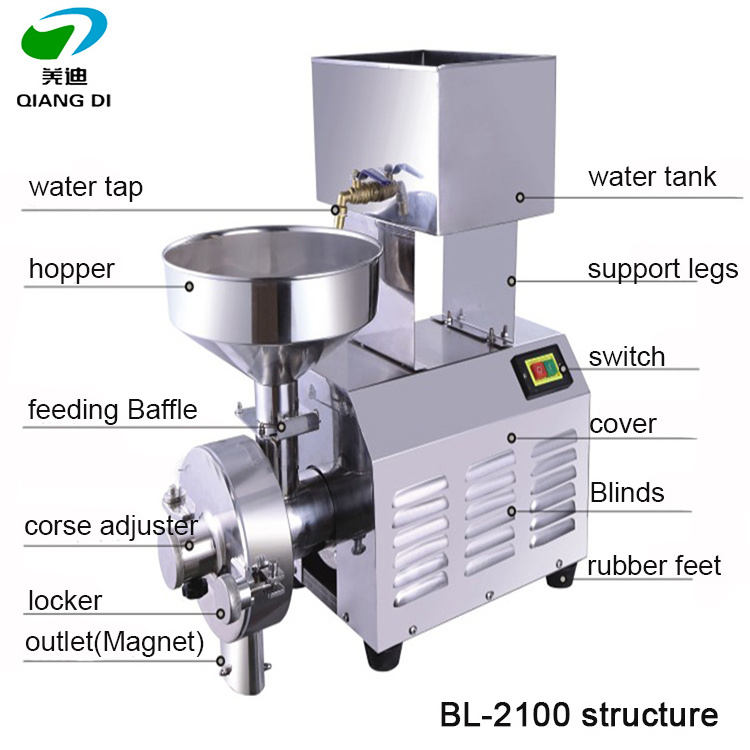 small stainless steel dry and wet rice grinder/grain flour mill machine