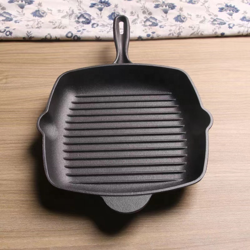 10 Inch Pre-seasoned Cast Iron Grill Bread Pan Square BBQ Grill Pan Slow Cook Gas Grill Pan