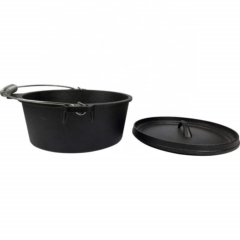 Legless Cast Iron Combo Cooker Dutch Oven Camping Cooking Pot Set Large Cauldron