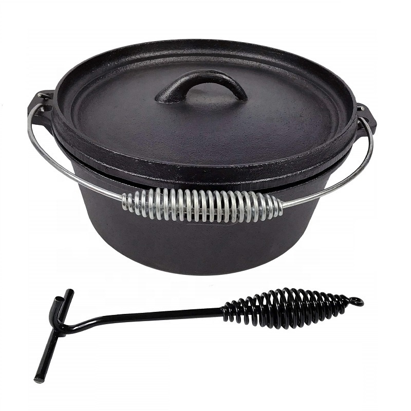 Legless Cast Iron Combo Cooker Dutch Oven Camping Cooking Pot Set Large Cauldron