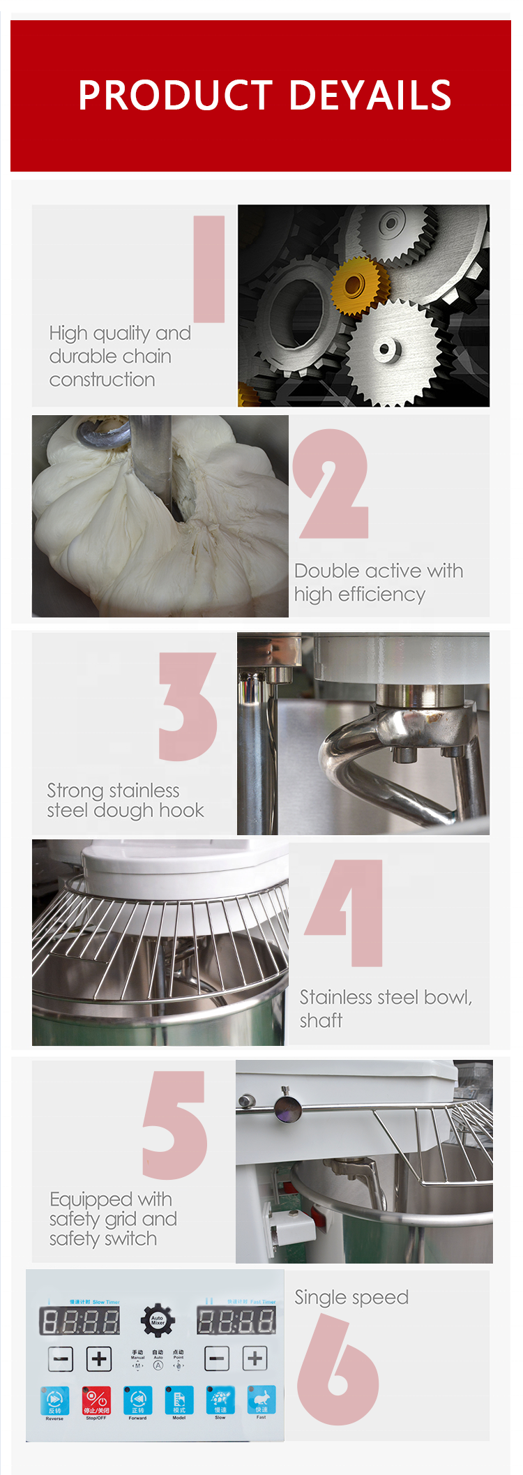 YOSLON YSN-MJ50 Commercial, Dual Motors 50kg Food Mixers Bakery Bread Dough Mixer Machines/