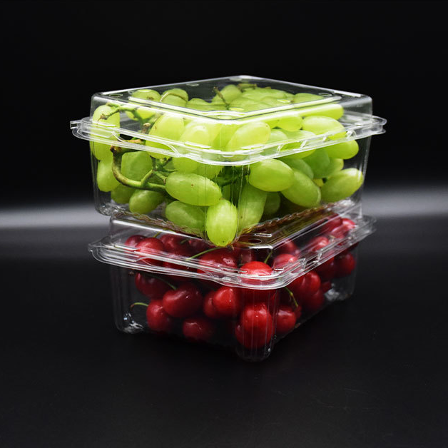 Wholesale disposable clear PET tamper evident deli container with hinged lid plastic fruit nut salad packaging box