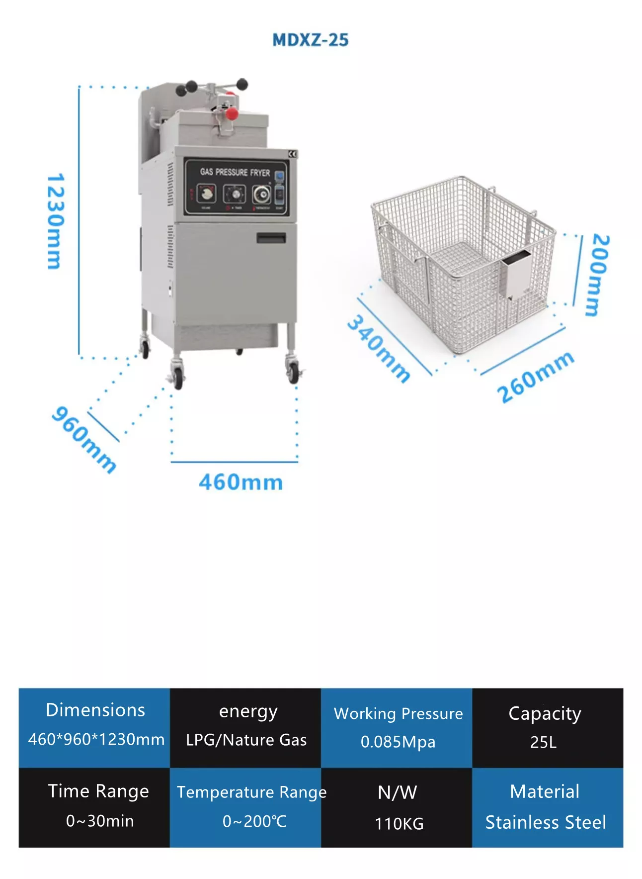 CE Stainless Steel 14KW KFC Broaster Chicken Pressure Fryer 2 Tank Electric /Gas French electric Deep Fryer Machine