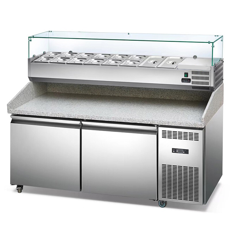 100%High Quality Long Service Time Stainless Steel Display Cooler Kitchen Freezer Pizza Prep Tables Refrigerator For Commercial