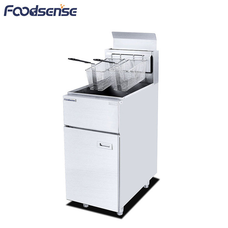 40l stainless steel 1 tank 2basket gas fryer oil less double deep fryer, commercial gas deep fryer with propane