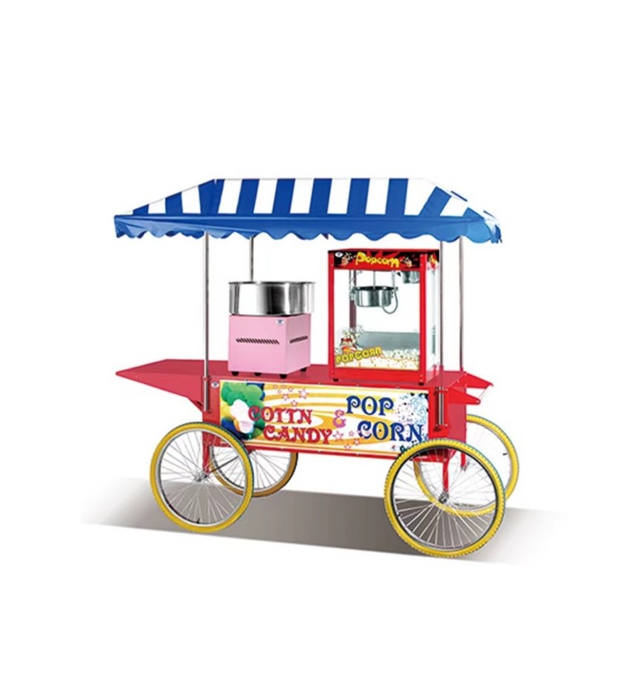 Multifunctional Mobile Popcorn Cart Commercially Candy Cotton Machine