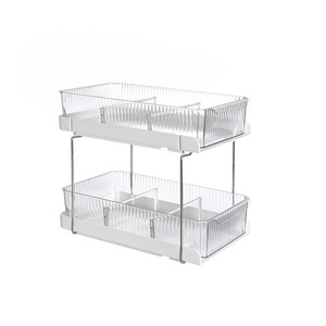 Under Sink Organizers and Storage 2 Tier Easy Access Slide Out Cabinet Organizer, Double Sliding Cabinet Organizer Drawer