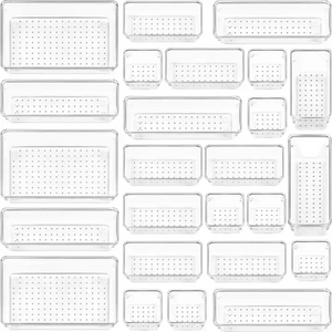 25 Pack Clear Plastic Drawer Organizers Set, Multi-purpose Transparent Storage Bin For Cabinet, Makeup Drawer Organizer