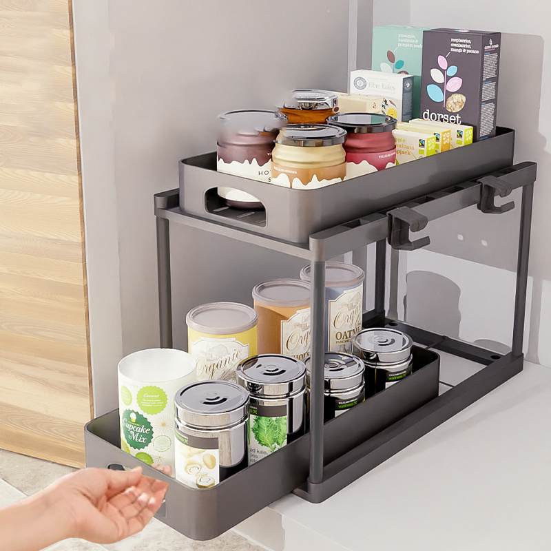 Under Sink Organizer Pull Out Bathroom Cabinet Storage Rack 2 Tier Under Kitchen Sink Organizer