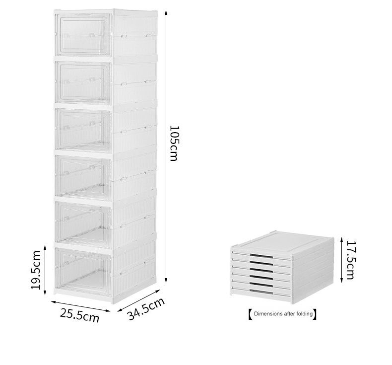 6 Layers Foldable Shoe Storage Boxes, Plastic  Shoe Organizer Bins With Lids