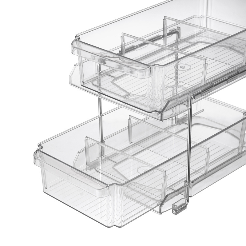 2-Tier Double Sliding Under Cabinet Basket Organizer Multi-Purpose Under Shelf Organizer for Bathroom Kitchen