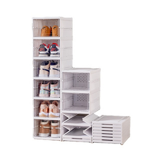 6 Layers Foldable Shoe Storage Boxes, Plastic  Shoe Organizer Bins With Lids