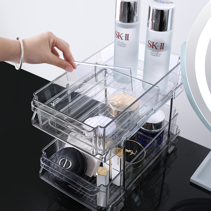 2-Tier Double Sliding Under Cabinet Basket Organizer Multi-Purpose Under Shelf Organizer for Bathroom Kitchen