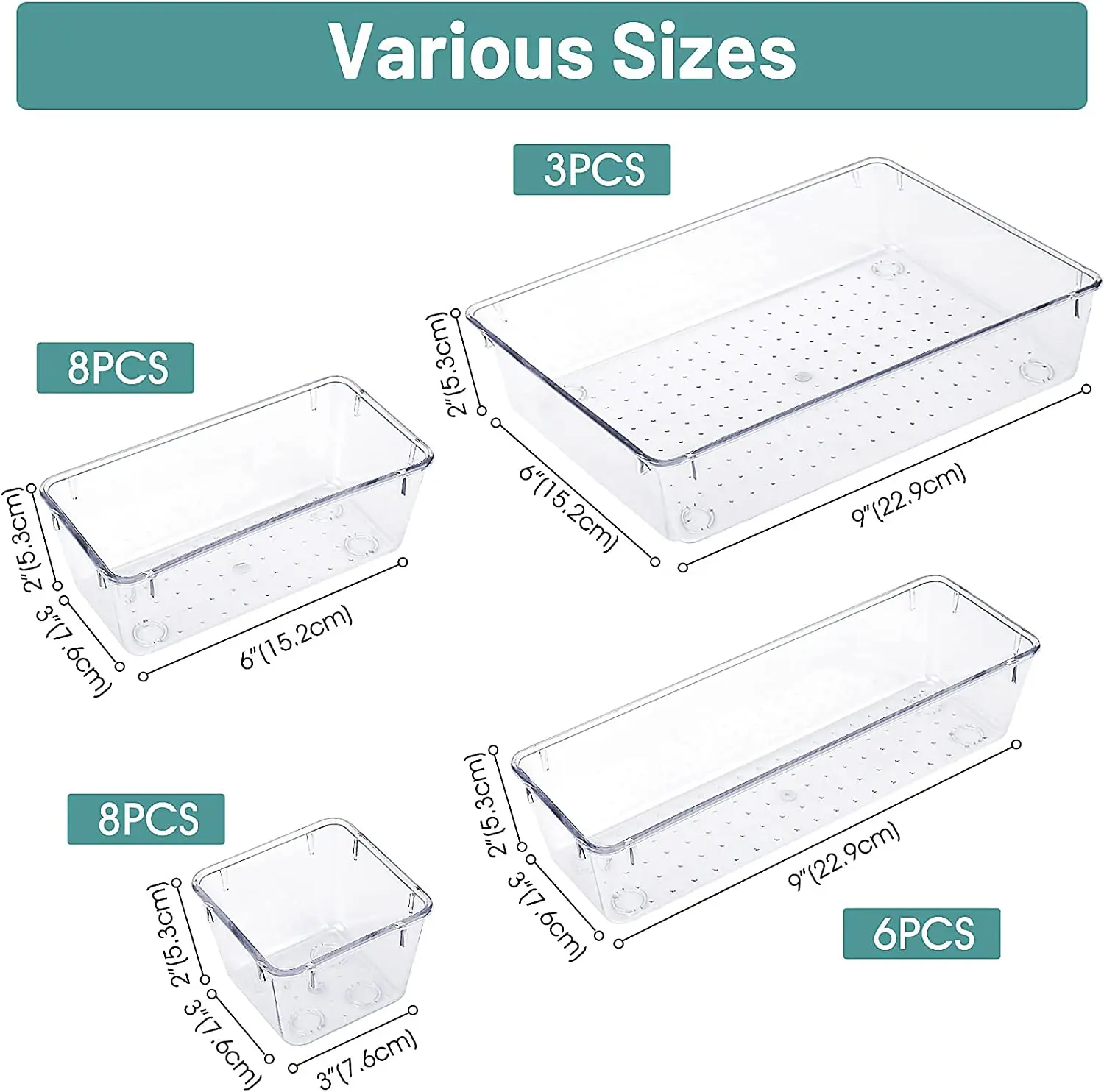 25 Pack Clear Plastic Drawer Organizers Set, Multi-purpose Transparent Storage Bin For Cabinet, Makeup Drawer Organizer