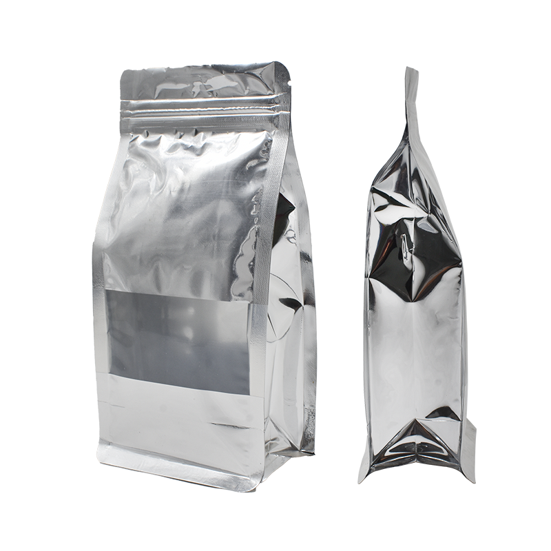 Custom Design Logo Resealable Flat Bottom Package Standing Up Aluminum Foil Silver Pouch Packaging Bag With Clean Window Zipper