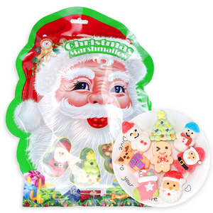 Foray Christmas Custom Reusable Handle Hanging Clear Window Stand Up Pouch Zip Die Cut Shaped Candy Mylar Of Christmas Mini Bags