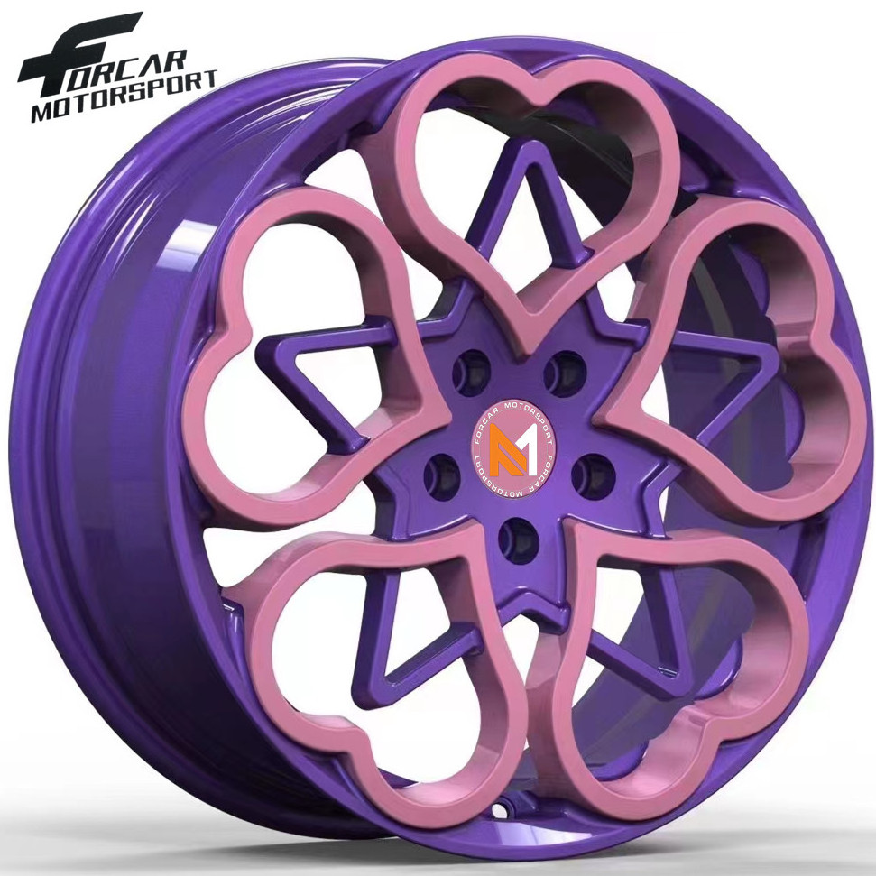 Pink and Purple in Heart Custom Cute Passenger Car A6061 Forged Alloy Wheels For Sale