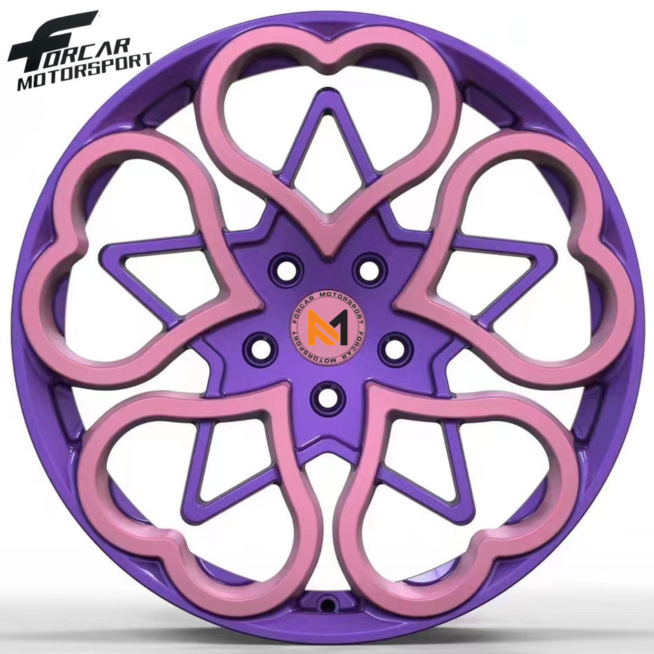 Pink and Purple in Heart Custom Cute Passenger Car A6061 Forged Alloy Wheels For Sale