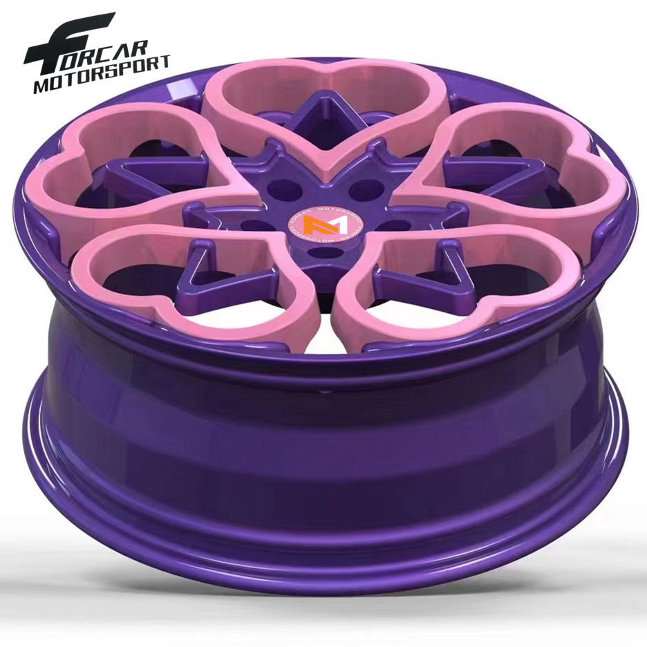 Pink and Purple in Heart Custom Cute Passenger Car A6061 Forged Alloy Wheels For Sale