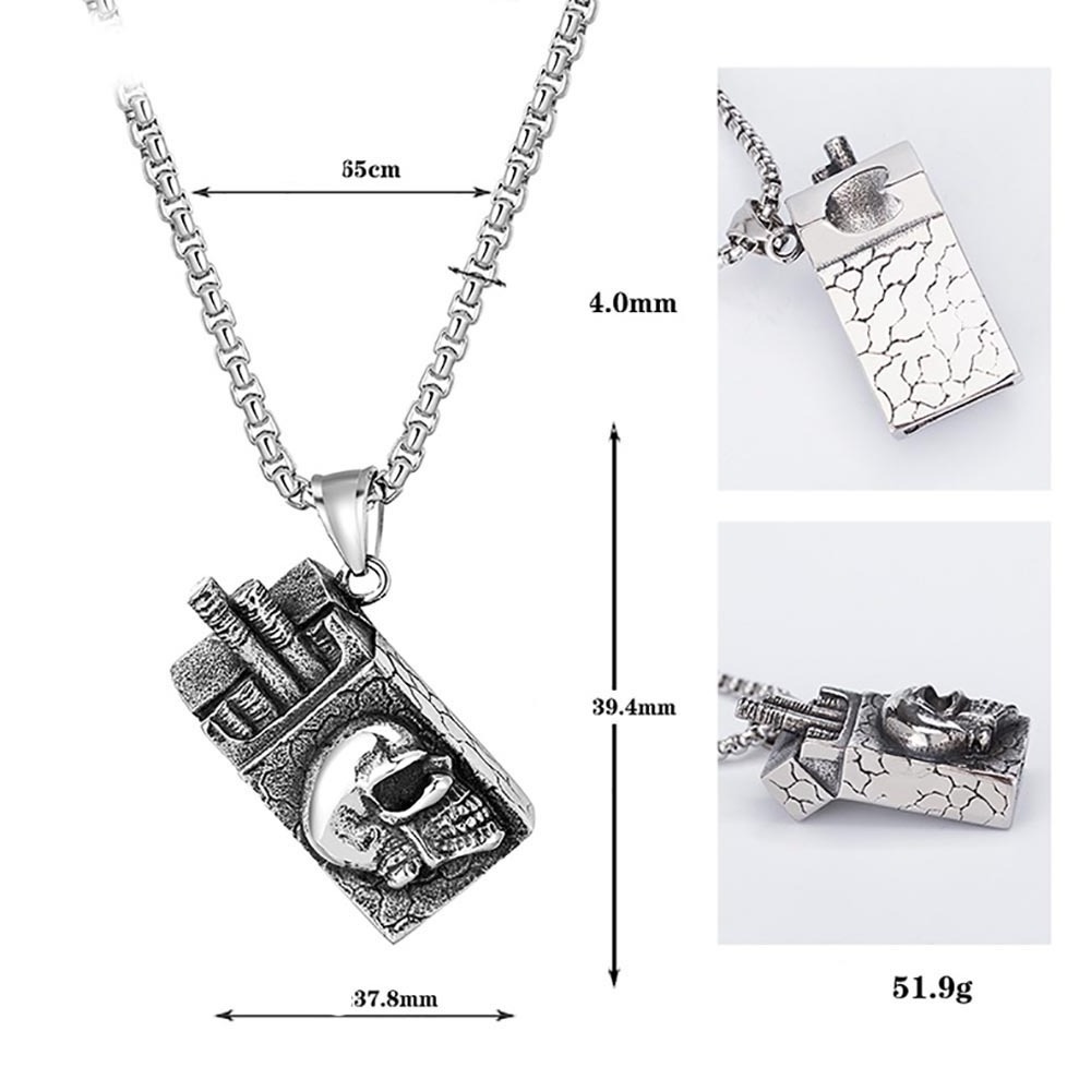 Punk Hip Hop Skull Smoking Lighter Cast Titanium Steel Men Necklace