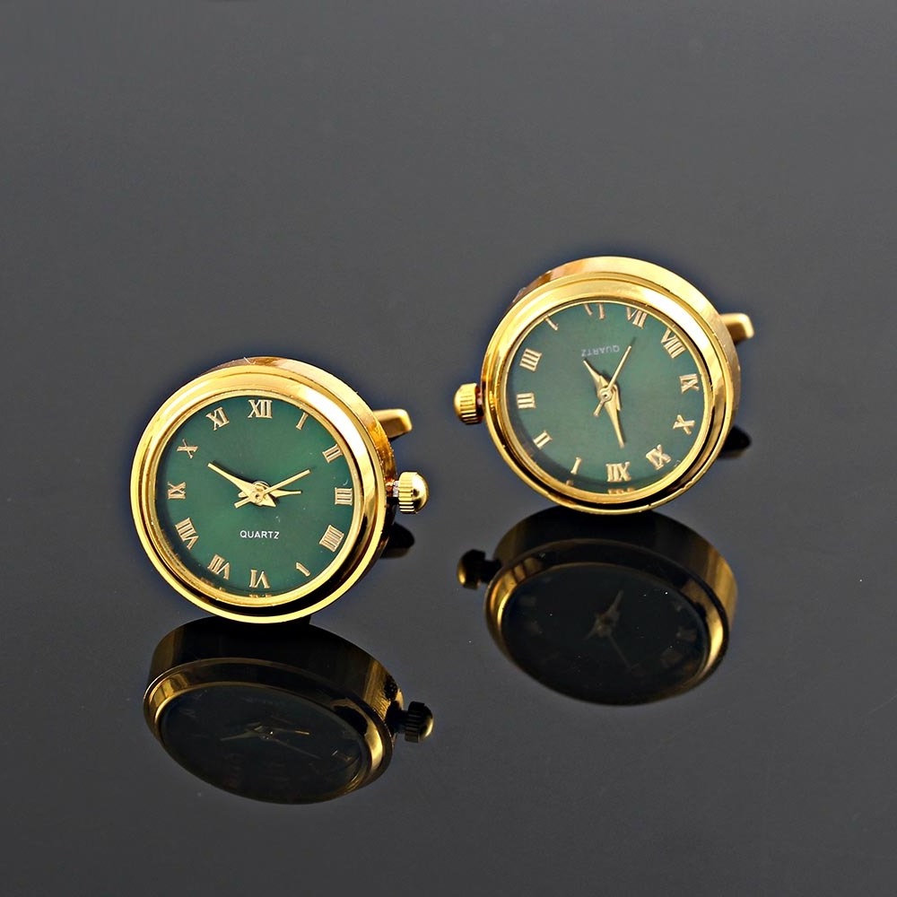 Rotating Green Case Back Clock Watch Cufflinks