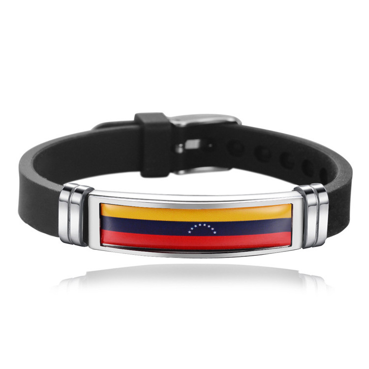 Jewelry Black Silicone Stainless Steel Clasp  Men's USA Germany National Flag Silicone Wristband MEN Jewelry Bangle  Bracelet