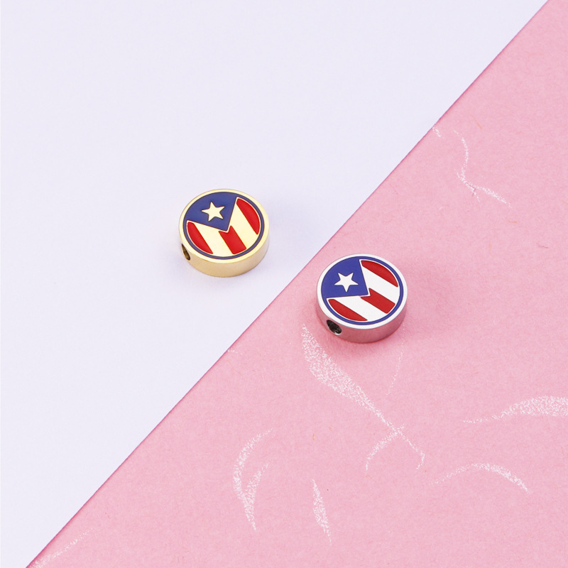 10mm DIY Custom Jewelry Findings Accessories Making Stainless Steel Enamelled Puerto Rico flag Charms Pendant Spacer Beads