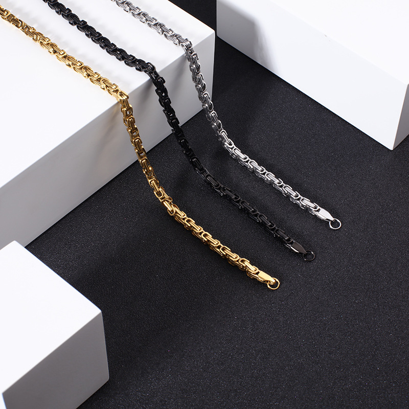 55cm Hip Hop Silver/Gold/Black Stainless Steel Men's Domineering Cuba Cuban Byzantine Emperor Chain Necklace Chain Jewelry