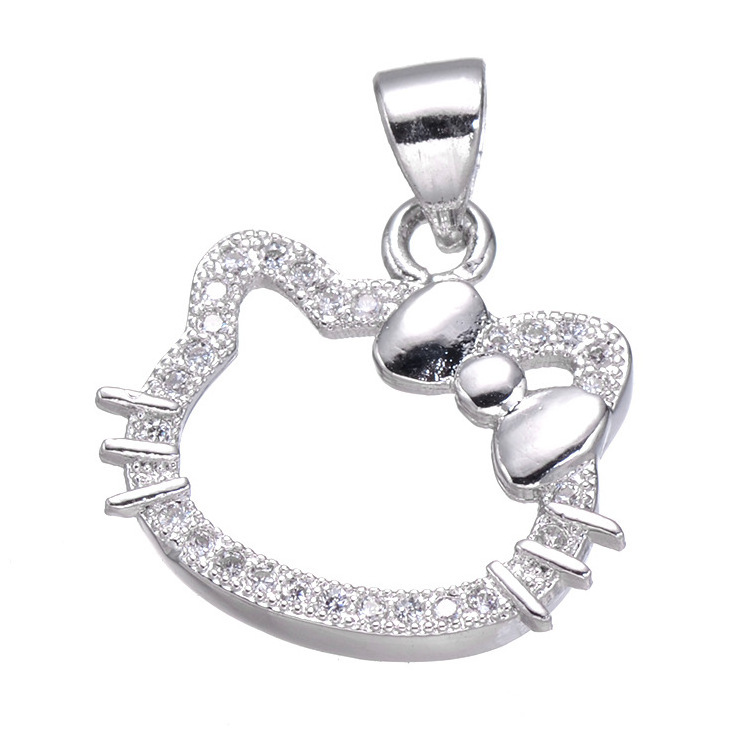 Micro Pave CZ Copper Alloy Metal DIY Jewelry Accessories Finding Inlay ZIRCON HELLO KITTY CAT HEAD Shape Charm Pendant