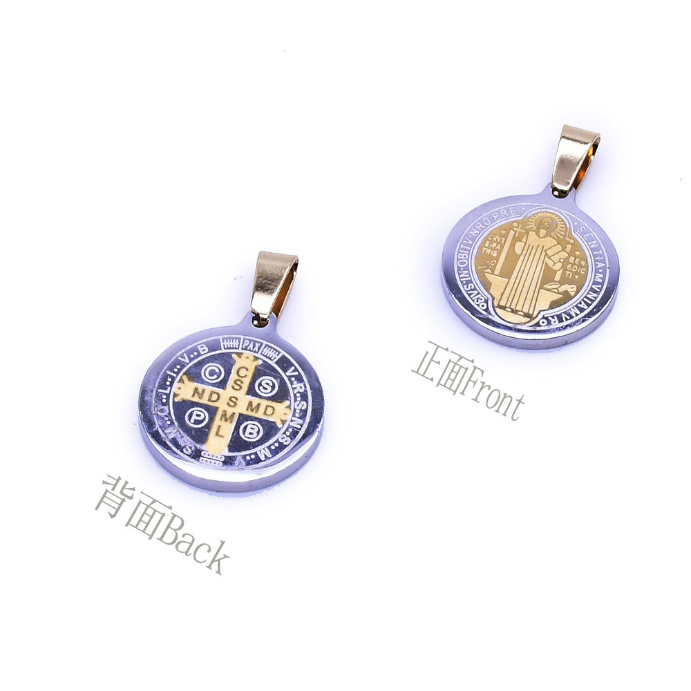 St.Benedict Cross Pendant Necklace Trendy Design Religious Jewelry Accessories Double Color Round  Pendant Jewelry