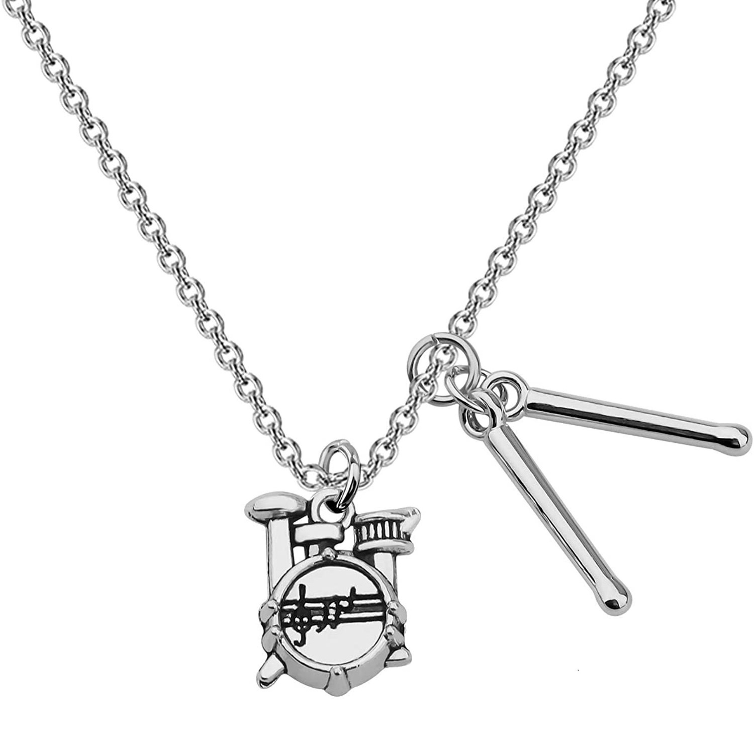 Innovation Zinc Alloy Antique Silver Fashion Music Instrument Enthusiast Rock Drum kit Shaped Pendant Necklace Gift Jewelry