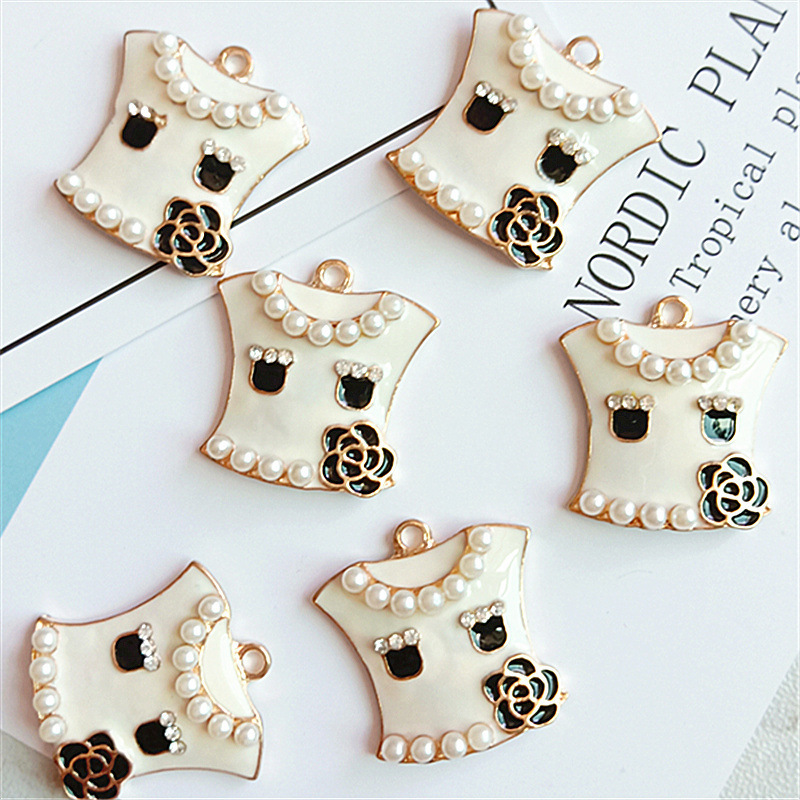 21x25mm Accessories Pearl Enamel Oil Drip Flower Skirt Blouse Phone Charms Pendant Alloy Charm DIY Finding