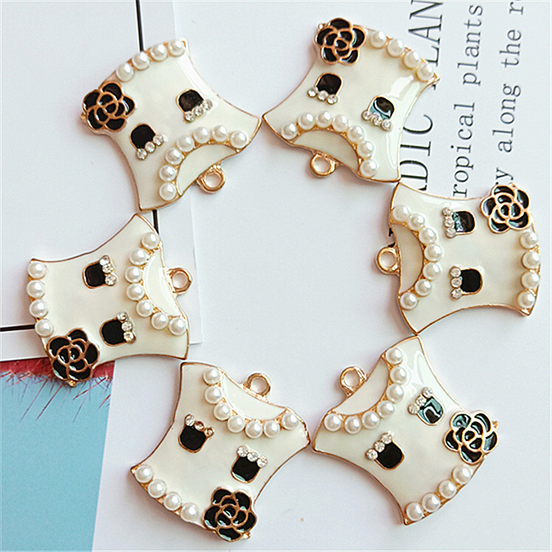 21x25mm Accessories Pearl Enamel Oil Drip Flower Skirt Blouse Phone Charms Pendant Alloy Charm DIY Finding