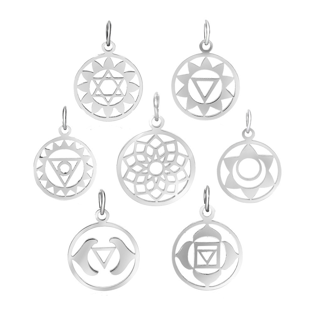 Jewelry Findings Accessories Making Pendant Wholesale Stainless Steel Metal Healing Yoga 7 Chakra Heal  Sign Symbol Charm