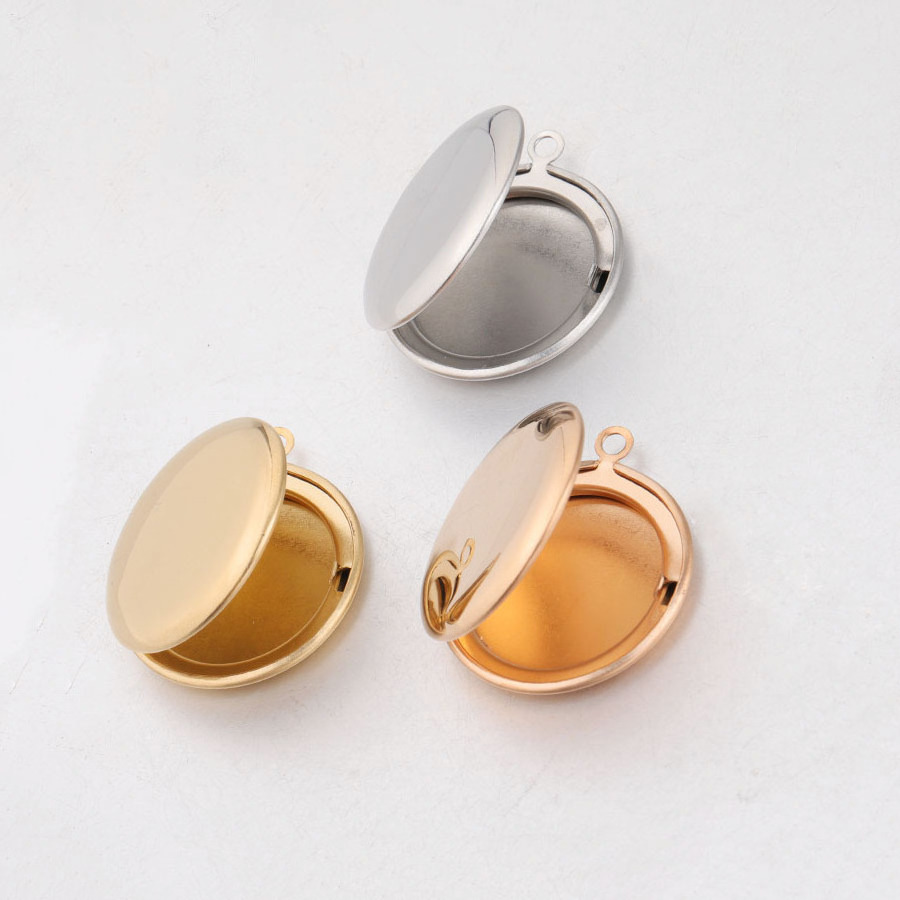 Gold Women DIY Jewelry Making Accessories Opening Photo Round Locket Shape Pendant Stainless Steel Charm For Necklace Bracelet