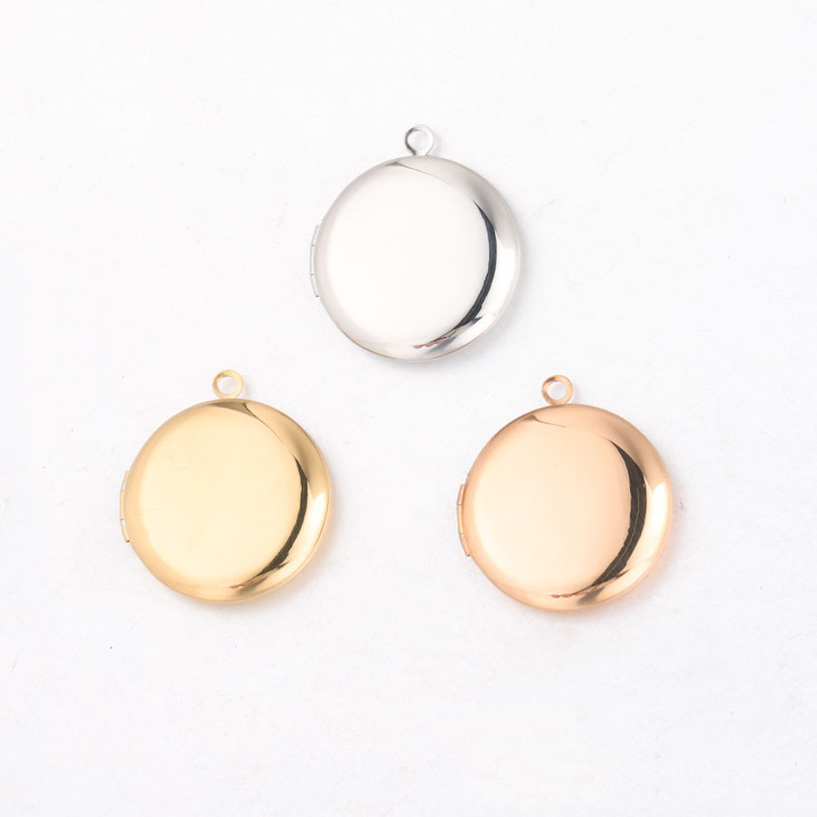 Gold Women DIY Jewelry Making Accessories Opening Photo Round Locket Shape Pendant Stainless Steel Charm For Necklace Bracelet