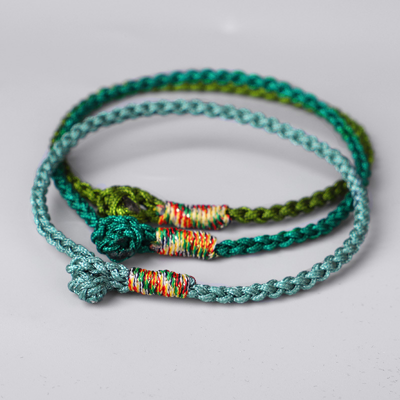 17cm/19cm/21cm Green Color Length Women Men Unisex Jade Line Thread BOHO Bohemia Woven String Handmade Braided Rope Bracelet