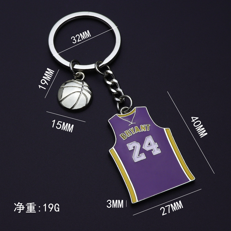 Promotional  Key Ring Zinc Alloy Metal Enamel Sports Kobe Jersey Basketball Bryant Number 24 Keychain