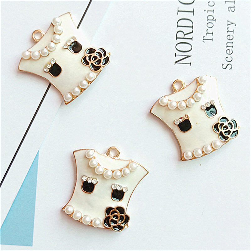 21x25mm Accessories Pearl Enamel Oil Drip Flower Skirt Blouse Phone Charms Pendant Alloy Charm DIY Finding