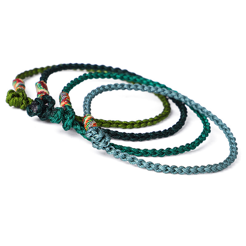 17cm/19cm/21cm Green Color Length Women Men Unisex Jade Line Thread BOHO Bohemia Woven String Handmade Braided Rope Bracelet