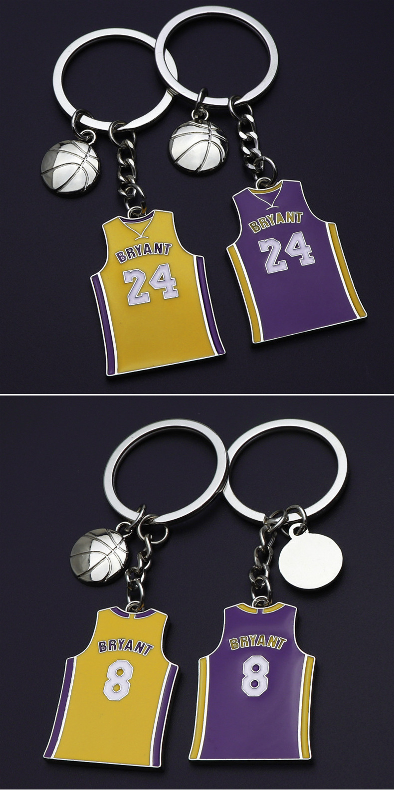 Promotional  Key Ring Zinc Alloy Metal Enamel Sports Kobe Jersey Basketball Bryant Number 24 Keychain