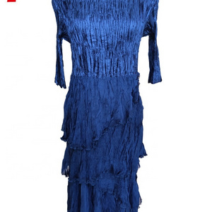 Fall 2021 Royal Blue Polyester Chiffon Ladies' Woven Crinkle Tiers Bottom Dress