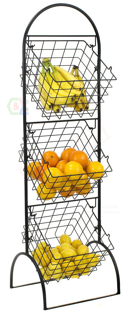 3-Tier Wire Market Basket Storage Stand for Fruit, Vegetables, Toiletries, Household Items, Stylish Tiered Serving Stand Baskets