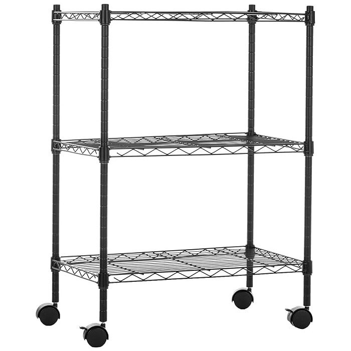 Basics 3-Shelf Narrow Adjustable, Heavy Duty Storage Shelving Unit on 2'' PP Plastic Wheel Casters, Metal Organizer Wire Rack